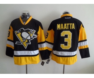 Men's Pittsburgh Penguins #3 Olli Maatta Black Third Alternate Hockey Reebok Jersey