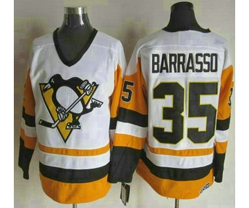 Men's Pittsburgh Penguins #35 Tom Barrasso 1988-89 White CCM Vintage Throwback Jersey