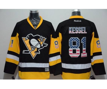 Men's Pittsburgh Penguins #81 Phil Kessel Reebok Black Third NHL USA Flag Fashion Jersey