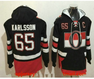 Men's Ottawa Senators #65 Erik Karlsson NEW Black Stitched NHL Old Tim Hockey Hoodie
