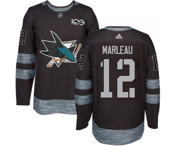 Men's San Jose Sharks #12 Patrick Marleau Black 100th Anniversary Stitched NHL 2017 adidas Hockey Jersey