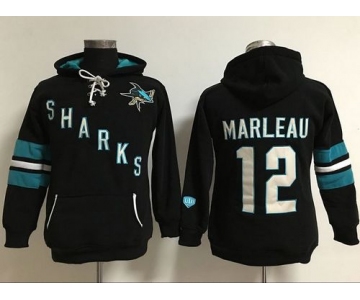 San Jose Sharks #12 Patrick Marleaui Black Women's Old Time Heidi Hoodie NHL Hoodie