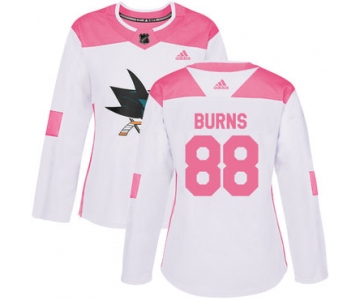 Adidas San Jose Sharks #88 Brent Burns White Pink Authentic Fashion Women's Stitched NHL Jersey
