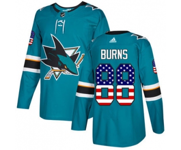 Adidas Sharks #88 Brent Burns Teal Home Authentic USA Flag Stitched NHL Jersey