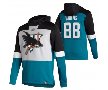 San Jose Sharks #88 Brent Burns Adidas Reverse Retro Pullover Hoodie Gray Teal