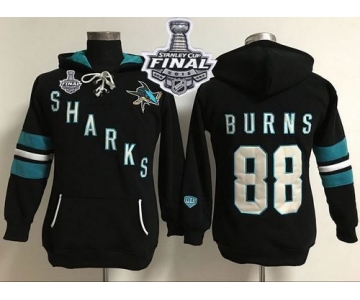 San Jose Sharks #88 Brent Burns Black 2016 Stanley Cup Final Patch Women's Old Time Heidi Hoodie NHL Hoodie