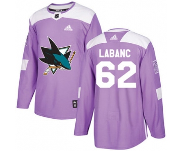 Adidas San Jose Sharks #62 Kevin Labanc Purple Authentic Fights Cancer Stitched Youth NHL Jersey