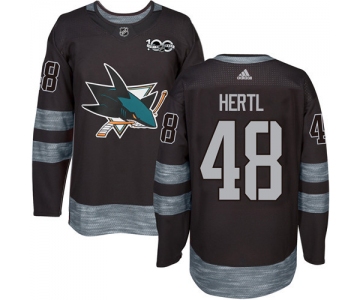 Men's San Jose Sharks #48 Tomas Hertl Black 100th Anniversary Stitched NHL 2017 adidas Hockey Jersey