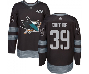 Men's San Jose Sharks #39 Logan Couture Black 100th Anniversary Stitched NHL 2017 adidas Hockey Jersey