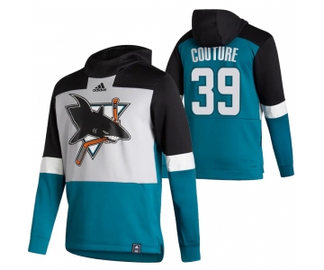 San Jose Sharks #39 Logan Couture Adidas Reverse Retro Pullover Hoodie Gray Teal