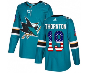 Adidas Sharks #19 Joe Thornton Teal Home Authentic USA Flag Stitched NHL Jersey