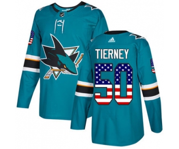 Adidas Sharks #50 Chris Tierney Teal Home Authentic USA Flag Stitched NHL Jersey