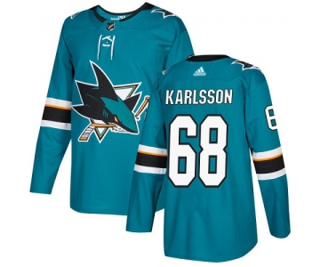 Adidas Sharks #68 Melker Karlsson Teal Home Authentic Stitched NHL Jersey