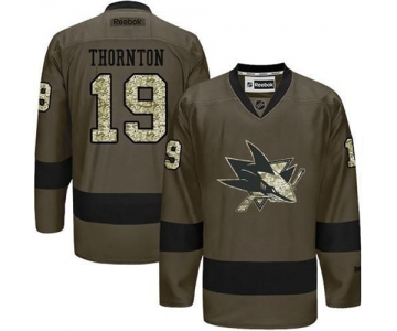 Men's San Jose Sharks #19 Joe Thornton Reebok Green Camo Player Jersey