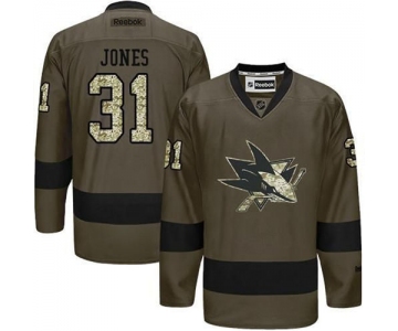 Men's San Jose Sharks #31 Martin Jones Reebok Green Camo Player Jersey