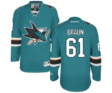 Men's San Jose Sharks #61 Justin Braun Teal Green Home Jersey