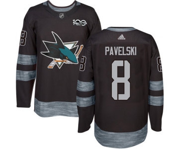 Men's San Jose Sharks #8 Joe Pavelski Black 100th Anniversary Stitched NHL 2017 adidas Hockey Jersey