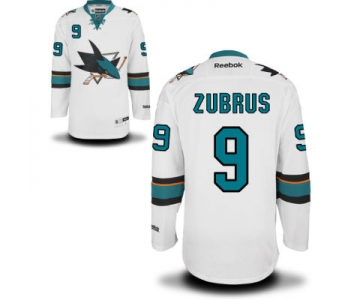 Men's San Jose Sharks #9 Dainius Zubrus White Away Hockey Jersey