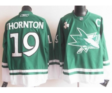 San Jose Sharks #19 Joe Thornton St. Patrick's Day Green Jersey