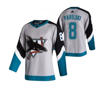 San Jose Sharks #8 Joe Pavelski Grey Men's Adidas 2020-21 Reverse Retro Alternate NHL Jersey