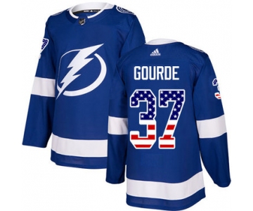 Adidas Lightning #37 Yanni Gourde Blue Home Authentic USA Flag Stitched NHL Jersey