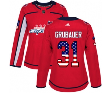 Adidas Washington Capitals #31 Philipp Grubauer Red Home Authentic USA Flag Women's Stitched NHL Jersey