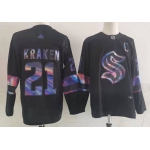 Men's Seattle Kraken #21 Kraken Black Iridescent Holographic Authentic Jersey