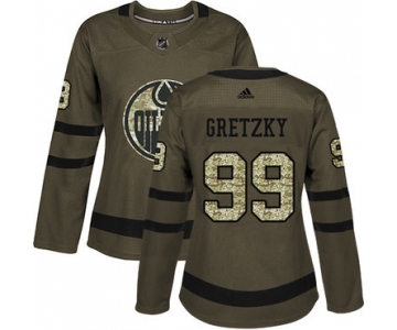 Adidas Edmonton Oilers #99 Wayne Gretzky Green Salute to Service Women's Stitched NHL Jersey