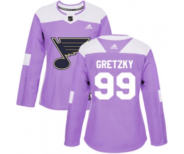 Adidas St.Louis Blues #99 Wayne Gretzky Purple Authentic Fights Cancer Women's Stitched NHL Jersey