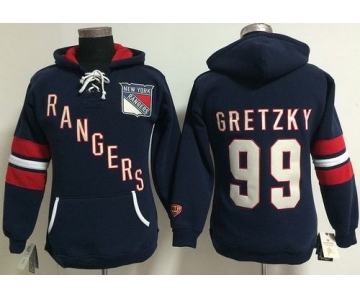 New York Rangers #99 Wayne Gretzky Navy Blue Women's Old Time Heidi NHL Hoodie