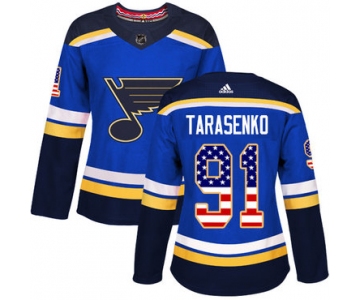 Adidas St.Louis Blues #91 Vladimir Tarasenko Blue Home Authentic USA Flag Women's Stitched NHL Jersey