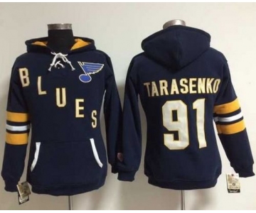 St. Louis Blues #91 Vladimir Tarasenko Navy Blue Women's Old Time Heidi NHL Hoodie