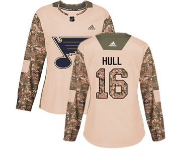 Adidas St.Louis Blues #16 Brett Hull Camo Authentic 2017 Veterans Day Women's Stitched NHL Jersey
