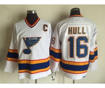 Men's St. Louis Blues #16 Brett Hull 1998-99 White CCM Vintage Throwback Jersey