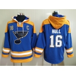 Men's St Louis Blues #16 Brett Hull Blue Ageless Must Have Lace Up Pullover Hoodie