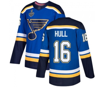 Men's St. Louis Blues #16 Brett Hull Blue Home Authentic 2019 Stanley Cup Final Bound Stitched Hockey Jersey