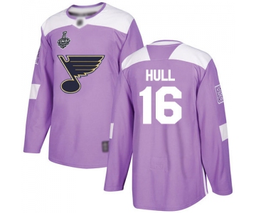 Men's St. Louis Blues #16 Brett Hull Purple Authentic Fights Cancer 2019 Stanley Cup Final Bound Stitched Hockey Jersey