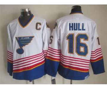 St. Louis Blues #16 Brett Hull 1995 White Throwback CCM Jersey