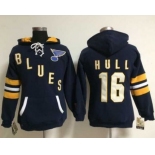St. Louis Blues #16 Brett Hull Navy Blue Women's Old Time Heidi NHL Hoodie