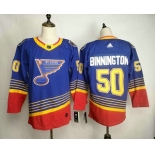 Men's St. Louis Blues #50 Jordan Binnington Blue Adidas Stitched NHL Throwback Jersey