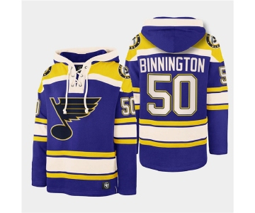 Men's St. Louis Blues #50 Jordan Binnington Blue Ageless Must-Have Lace-Up Pullover Hoodie