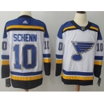 Adidas Blues #10 Brayden Schenn White Road Authentic Stitched NHL Jersey