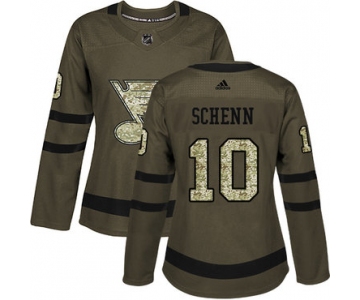 Adidas St.Louis Blues #10 Brayden Schenn Green Salute to Service Women's Stitched NHL Jersey