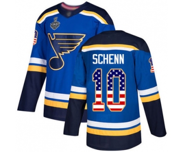 Men's St. Louis Blues #10 Brayden Schenn Blue Home Authentic USA Flag 2019 Stanley Cup Final Bound Stitched Hockey Jersey