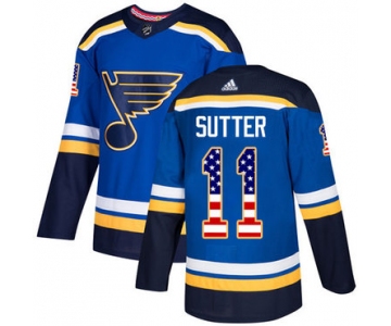 Adidas Blues #11 Brian Sutter Blue Home Authentic USA Flag Stitched NHL Jersey