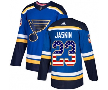 Adidas Blues #23 Dmitrij Jaskin Blue Home Authentic USA Flag Stitched NHL Jersey