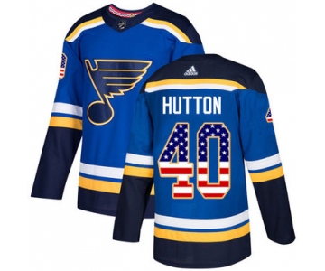 Adidas Blues #40 Carter Hutton Blue Home Authentic USA Flag Stitched NHL Jersey