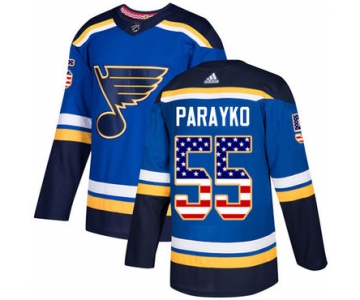 Adidas Blues #55 Colton Parayko Blue Home Authentic USA Flag Stitched NHL Jersey