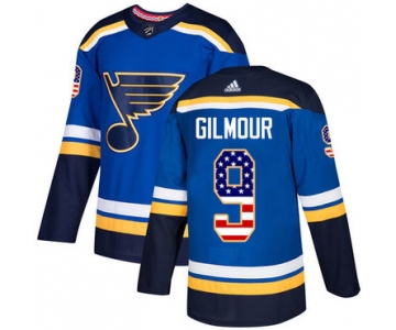 Adidas Blues #9 Doug Gilmour Blue Home Authentic USA Flag Stitched NHL Jersey