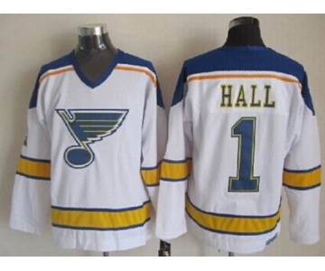 St. Louis Blues #1 Glenn Hall White Throwback CCM Jersey